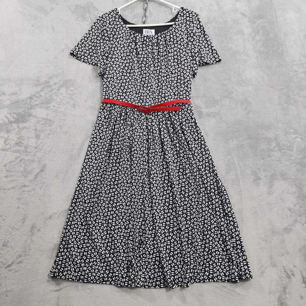 Vintage BFA Classics Dress Womens PS Black White Belted Flutter Sleeve‎ Blouson